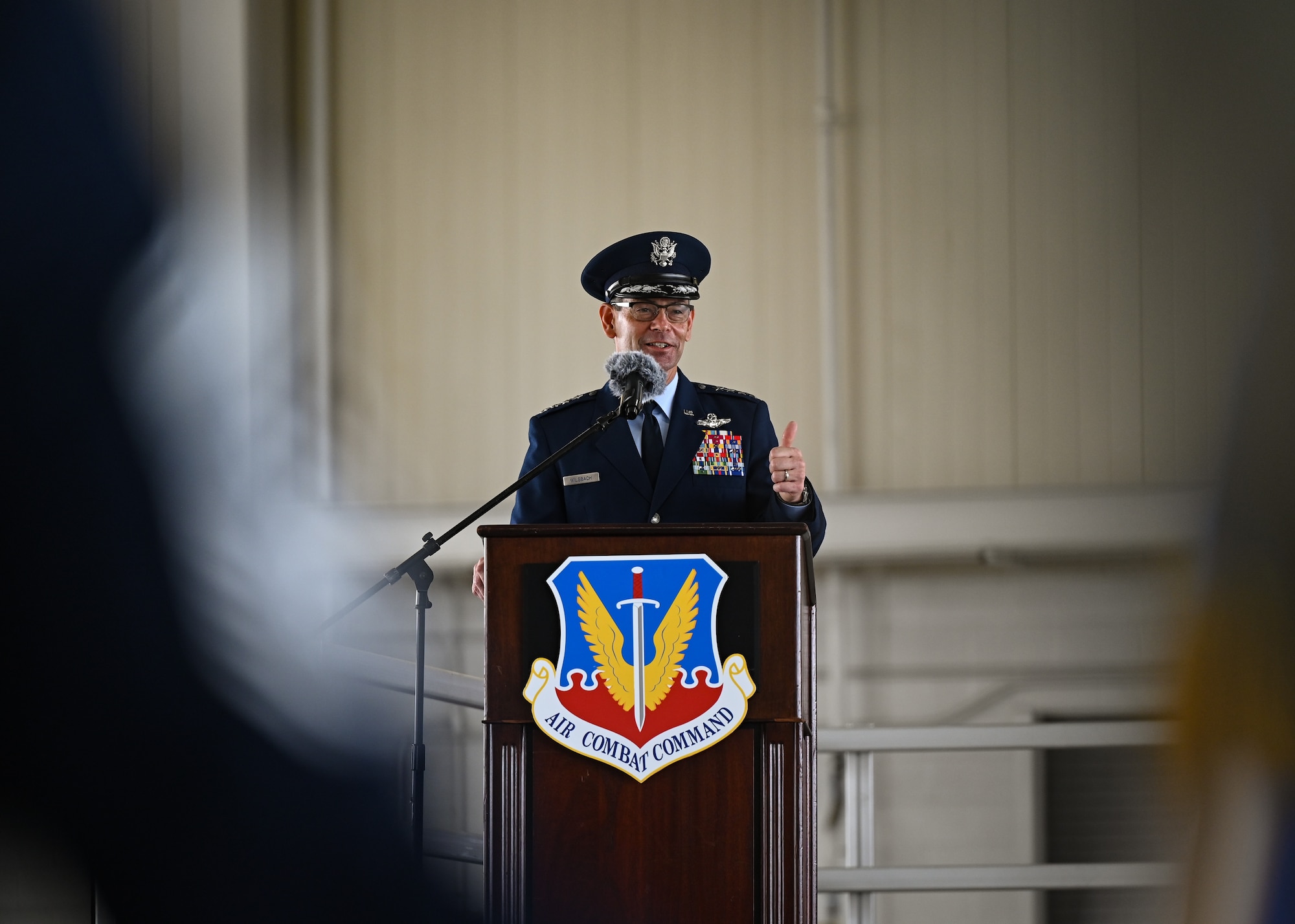 Airmen from Air Combat Command participate in a change of command ceremony.