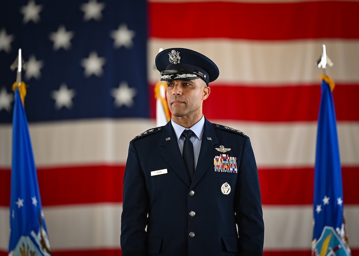 Airmen from Air Combat Command participate in a change of command ceremony.