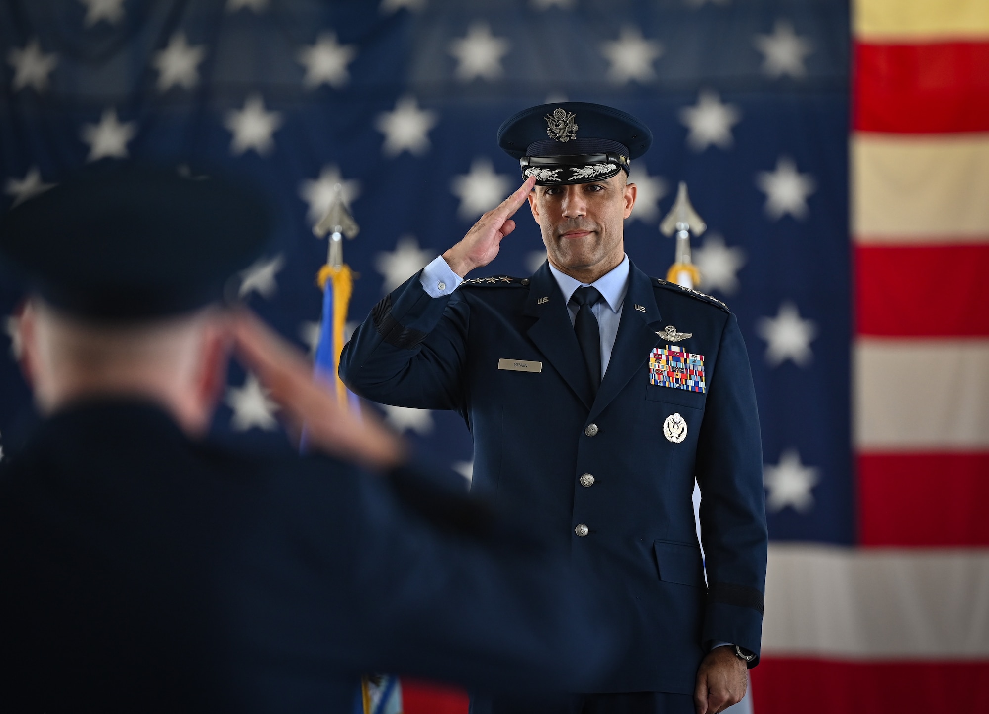 Gen. Spain renders his first salute as commander of Air Combat Command.