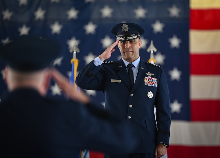 Airmen from Air Combat Command participate in a change of command ceremony.