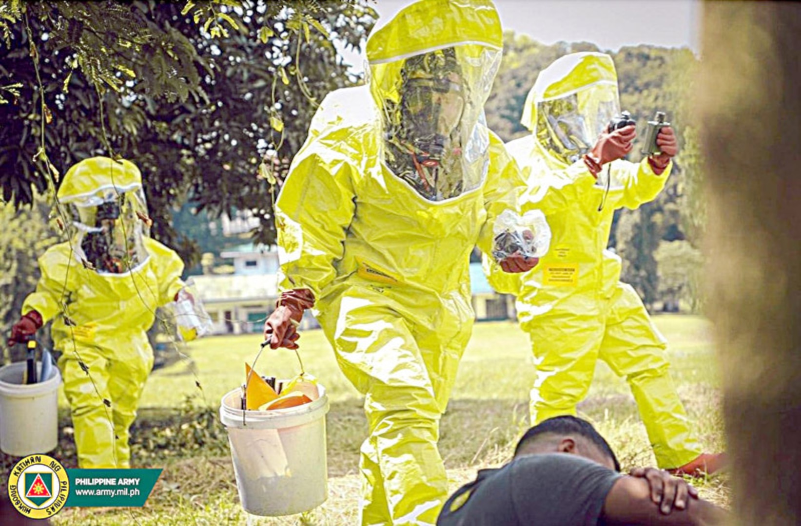 NO CAUSE FOR ALARM; THIS IS JUST A DRILL. The Philippine Army conducts a simulation exercise at the Support Command at Camp Servillano Aquino in Tarlac City to enhance the troops’ capability to respond to chemical, biological, radiological, and nuclear threats. Army photo