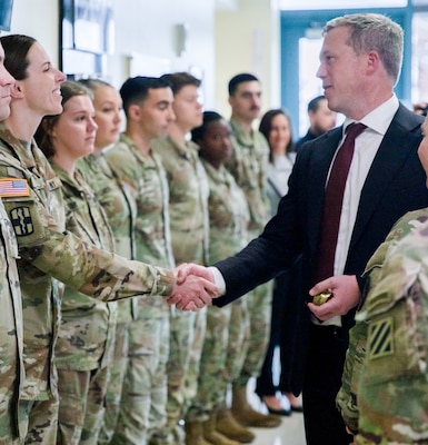 FORT STEWART, Ga.  — The Secretary of the Army recognized Winn Army Community Hospital staff members Thursday, Aug. 7, during a ceremony at the hospital.

The Honorable Dan Driscoll presented coins to several Winn Soldiers and civilians for their role in providing emergency medical care to five injured Soldiers after a shooting incident on the installation Wednesday, Aug. 6.