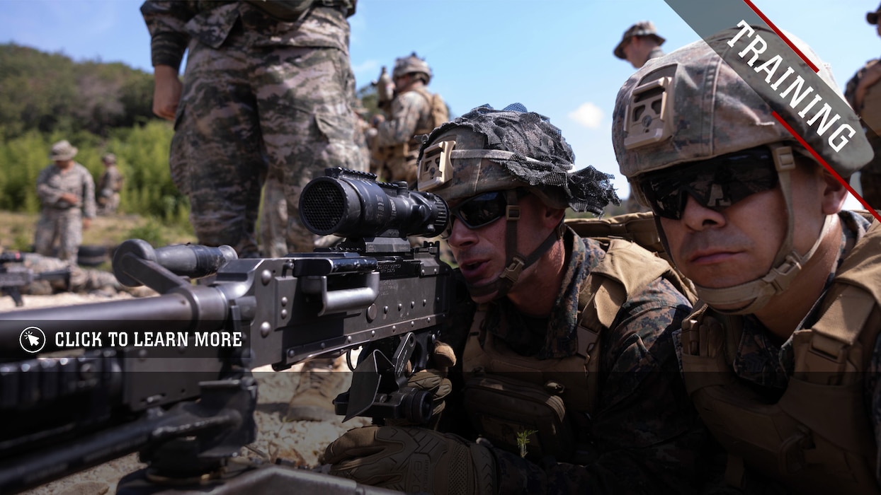 U.S. Marine Corps Cpl. Joshua Bailey, left, a squad leader, and Sgt. Oscar Ochoa, a machine gunner, both with 2nd Battalion, 23rd Marines, forward deployed with 4th Marine Regiment, 3rd Marine Division as part of the Unit Deployment Program, conduct M240B machine gun drills during the Korean Marine Exercise Program 25.2 in Suseong-ri, South Korea, July 30, 2025. KMEP is conducted regularly between the ROK and U.S. Marine Corps to increase their combined capabilities through realistic training geared towards deterrence and maintaining peace in the Indo-Pacific. Bailey is a native of Alabama, and Ochoa is a native of California. (U.S. Marine Corps photo by Cpl. Kanoa Thomas)