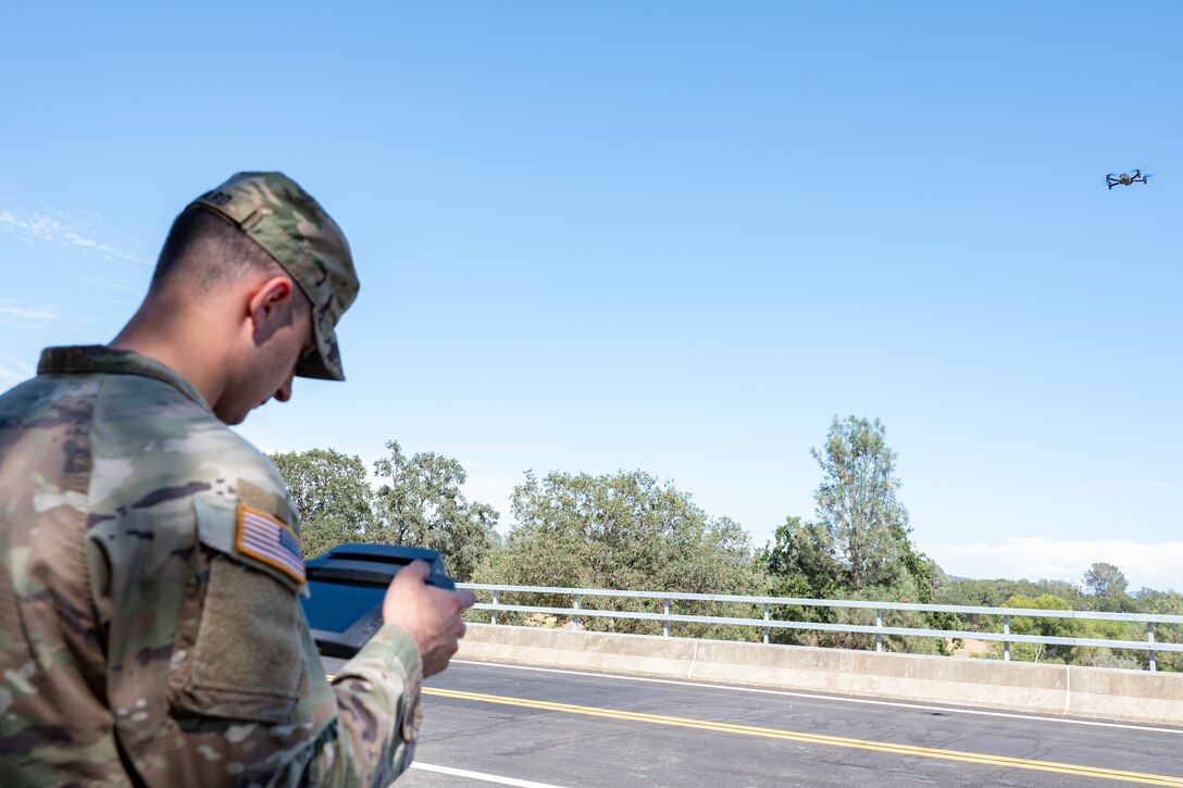 ROTC cadet takes flight during drone training at Folsom Dam