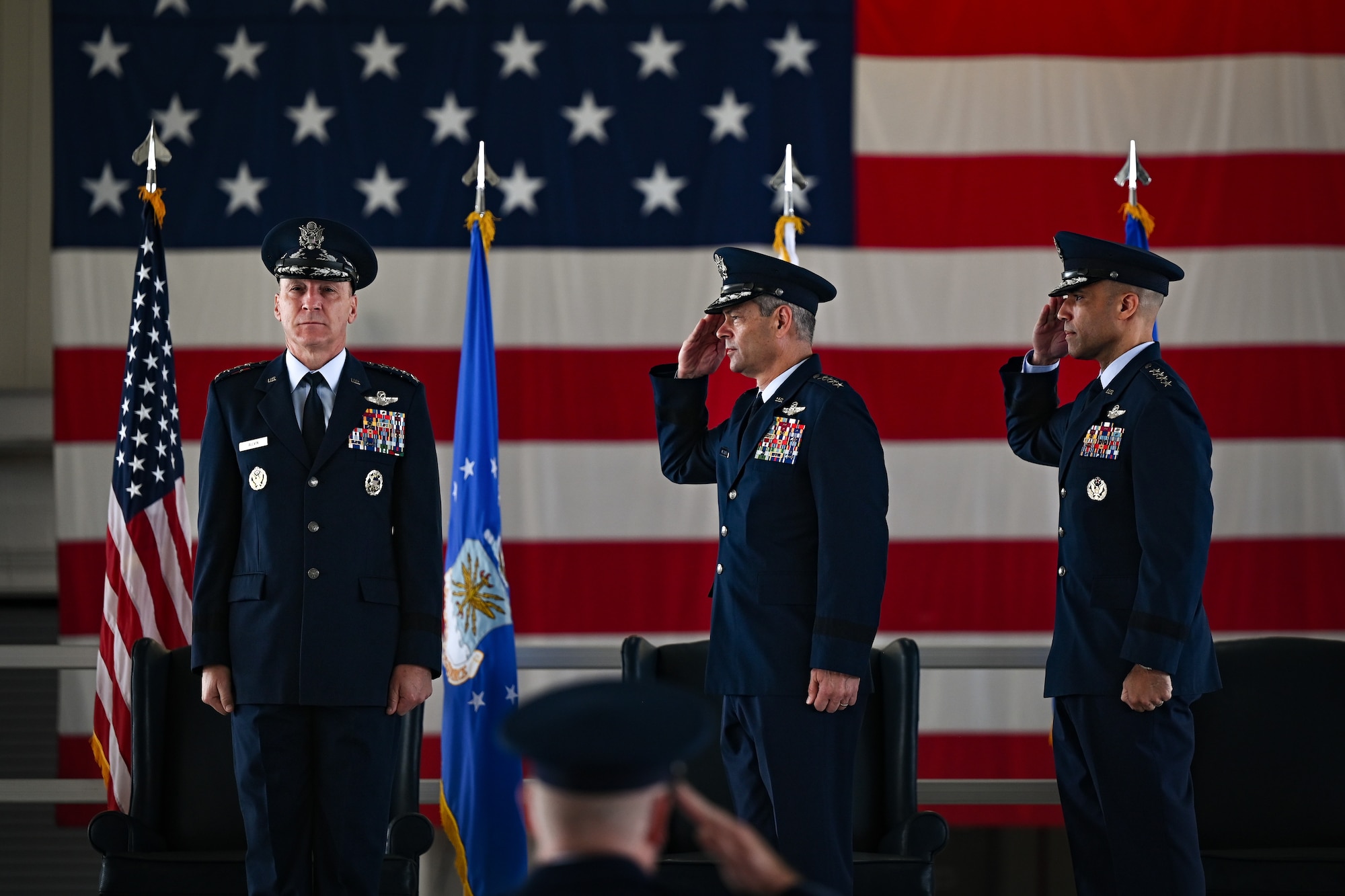 Airmen from Air Combat Command participate in a change of command ceremony.