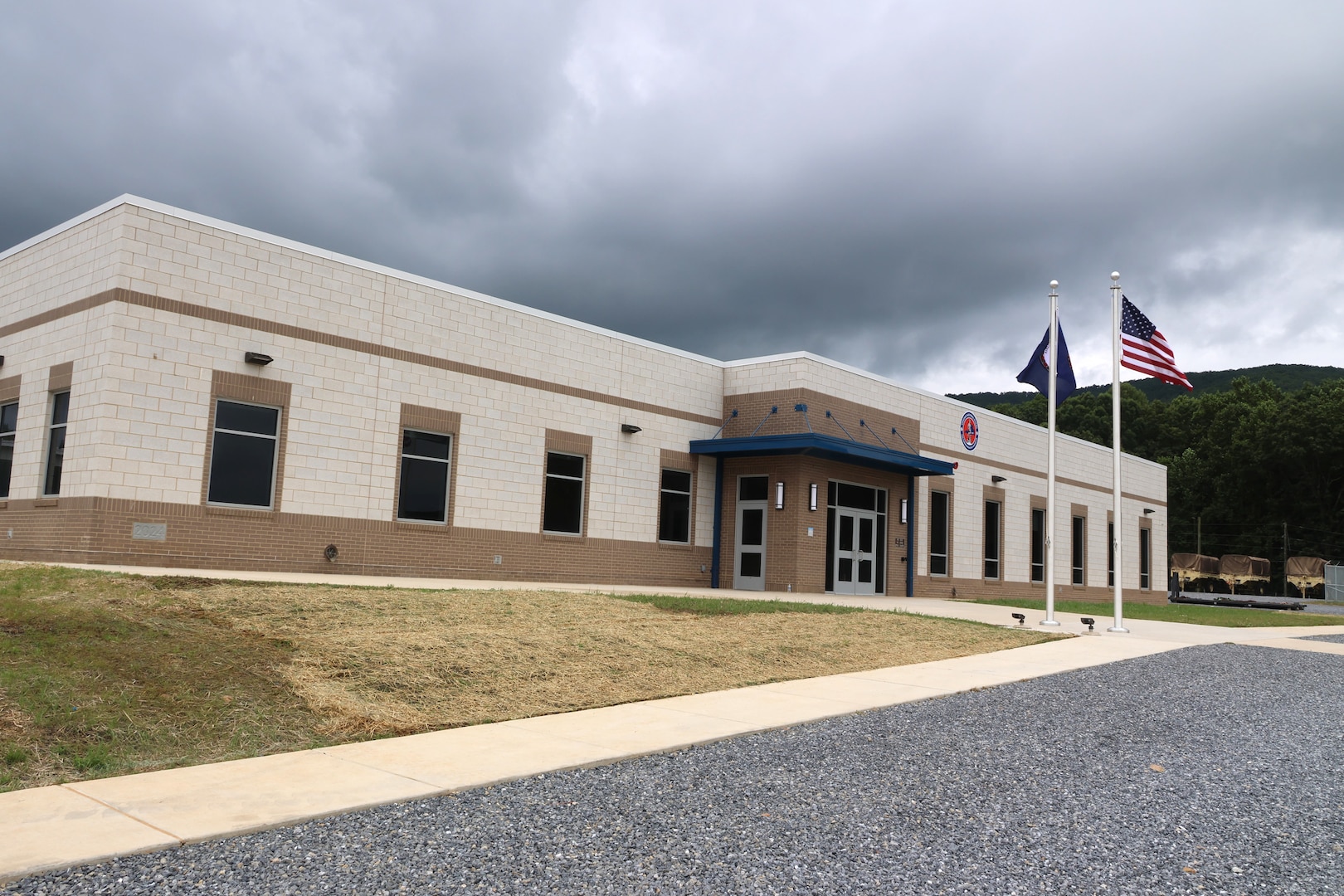Exterior photo of a new Virginia National Guard armory