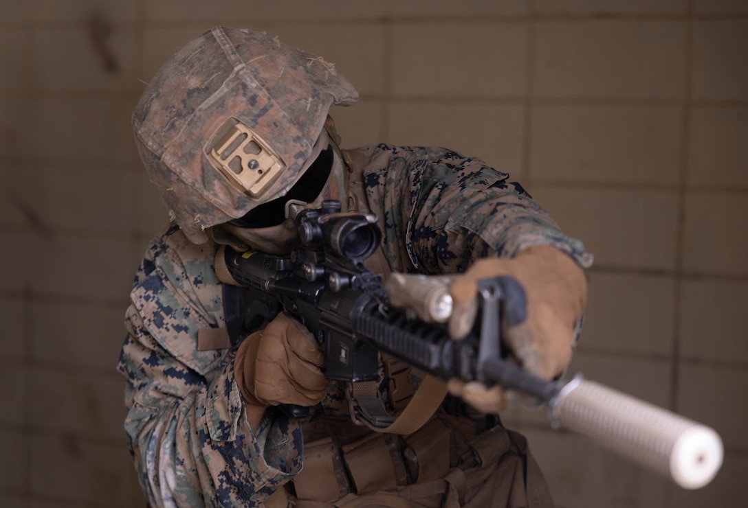 U.S. Marine Corps Cpl. Jacob Zarazua, a machine gunner with 2nd Battalion, 23rd Marines, forward deployed with 4th Marine Regiment, 3d Marine Division as part of the Unit Deployment Program, maintains security during the Korean Marine Exercise Program 25.2 in Pohang, South Korea, Aug. 7, 2025. KMEP is conducted regularly between the ROK and U.S. Marine Corps to increase their combined capabilities through realistic training geared towards deterrence and maintaining peace in the Indo-Pacific. Zarazua is a native of California.  (U.S. Marine Corps photo by Cpl. Kanoa Thomas)
