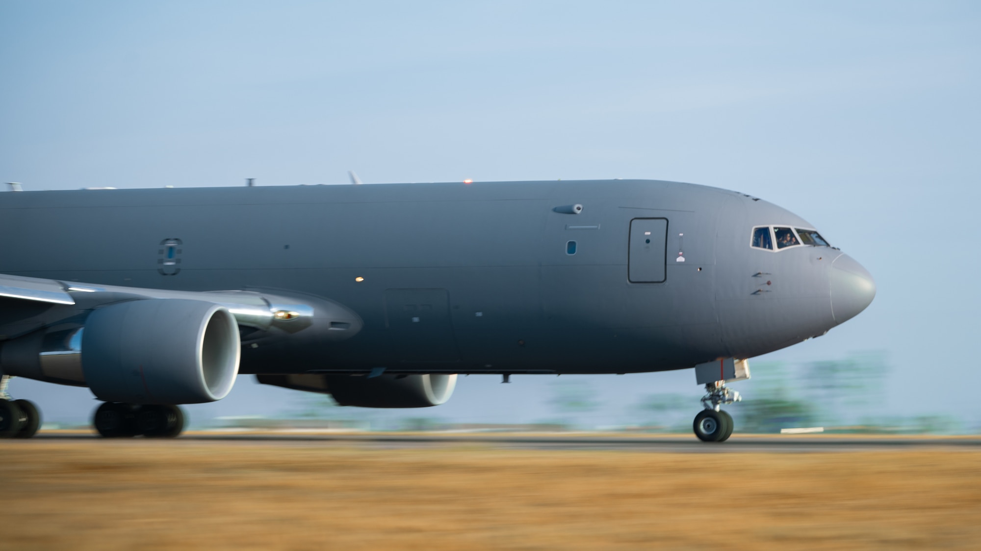 A U.S. Air Force KC-46 Pegasus aircraft from Joint Base McGuire-Dix-Lakehurst, N.J., taxis the flight line for an aerial refueling mission during Talisman Sabre 25 in the Northern Territory, Australia, July 16, 2025. The exercise provides rapid global mobility, enabling Joint Force maneuverability and sustained operations in multiple theaters simultaneously – a critical asymmetric advantage. Talisman Sabre is the largest bilateral military exercise between Australia and the U.S. that advances a safe and secure Indo-Pacific region by strengthening relationships and interoperability among key Allies and partners, while enhancing collective capabilities to respond to a wide array of potential security concerns. (U.S. Air Force photo by Staff Sgt. Alex Lowe)