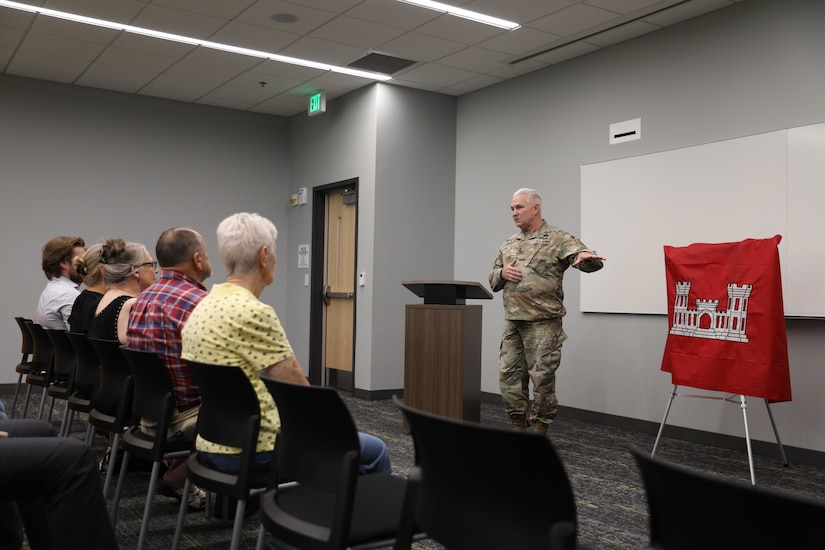 U.S. Army Maj. Gen. Haldane B. Lamberton, Kentucky's adjutant general, presents the Honorary Guardsman award to Nick Feldman and Roger Cunningham during a ceremony at Boone National Guard Center in Frankfort, Kentucky, Aug. 5, 2025.