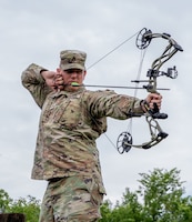 Fort Riley Soldiers took aim during the Victory Week Archery Tournament at the Outdoor Adventure Park on June 24, 2025. The event tested precision and focus as part of the weeklong celebration honoring the heritage and strength of the 1st Infantry Division. (U.S. Army photos by Spc. Autumn Johnson)