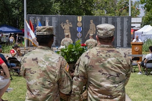 1st Infantry Division Soldiers participate in the annual Junction City Freedom Fest, in Junction City, KS, on July 4, 2025. Independence Day is commemorated by a parade through town, followed by a memorial wreath-laying to honor those Soldiers lost in service to their country.  (U.S. Army photos by Sgt. Tyler Selige)