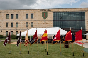 U.S. Army Maj. Gen. Monté L. Rone, commander of the 1st Infantry Division and Fort Riley, presided over a Victory with Honors Ceremony where Col. Jabari M. Miller accepted his new position, on Fort Riley, KS, July 18, 2025. Miller, who formerly served as a Federal Executive Fellow at the Brookings Institution, will serve as the Deputy Commanding Officer, Maneuver for the 1st Inf. Div. (U.S. Army photos by Sgt. Tyler Selige)
