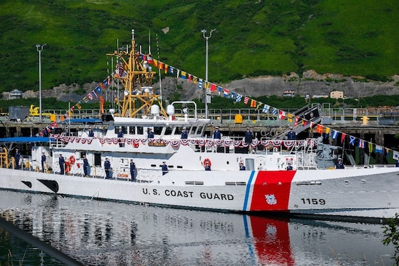 Coast Guard Cutter Earl Cunningham, the second of three fast response cutters to be homeported in Kodiak, Alaska, at its commissioning on Aug. 11, 2025. U.S. Coast Guard photo.
