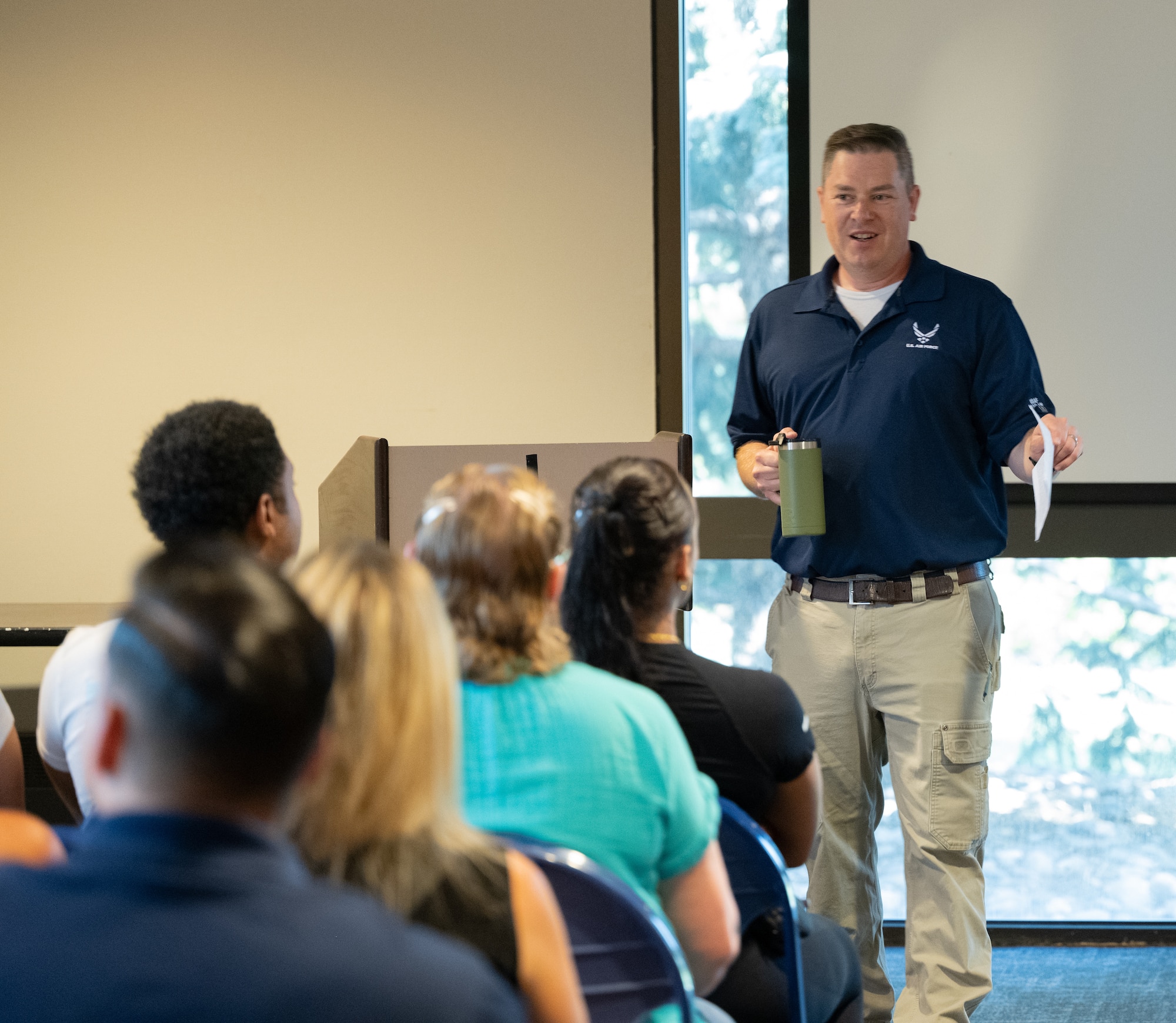 A member of the chaplain corps. addresses his audience during the event.