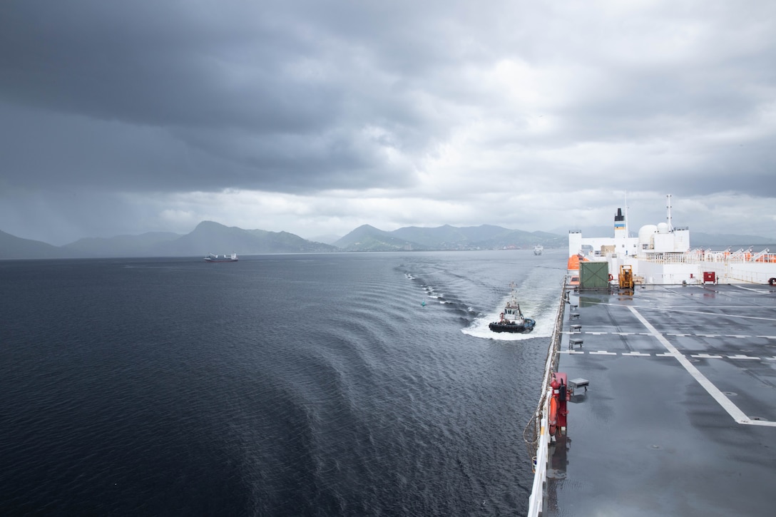 The Mercy-class hospital ship USNS Comfort (T-AH 20) departs from Port of Spain, Trinidad after the final mission stop of Continuing Promise 2025, Aug. 11, 2025. Continuing Promise 2025 is the 16th iteration of the U.S. 4th Fleet/U.S. Naval Forces Southern Command-led mission since 2007, which aims to foster goodwill, strengthen existing partnerships with partner nations, and form new partnerships between host nations, non-federal entities, and international organizations.