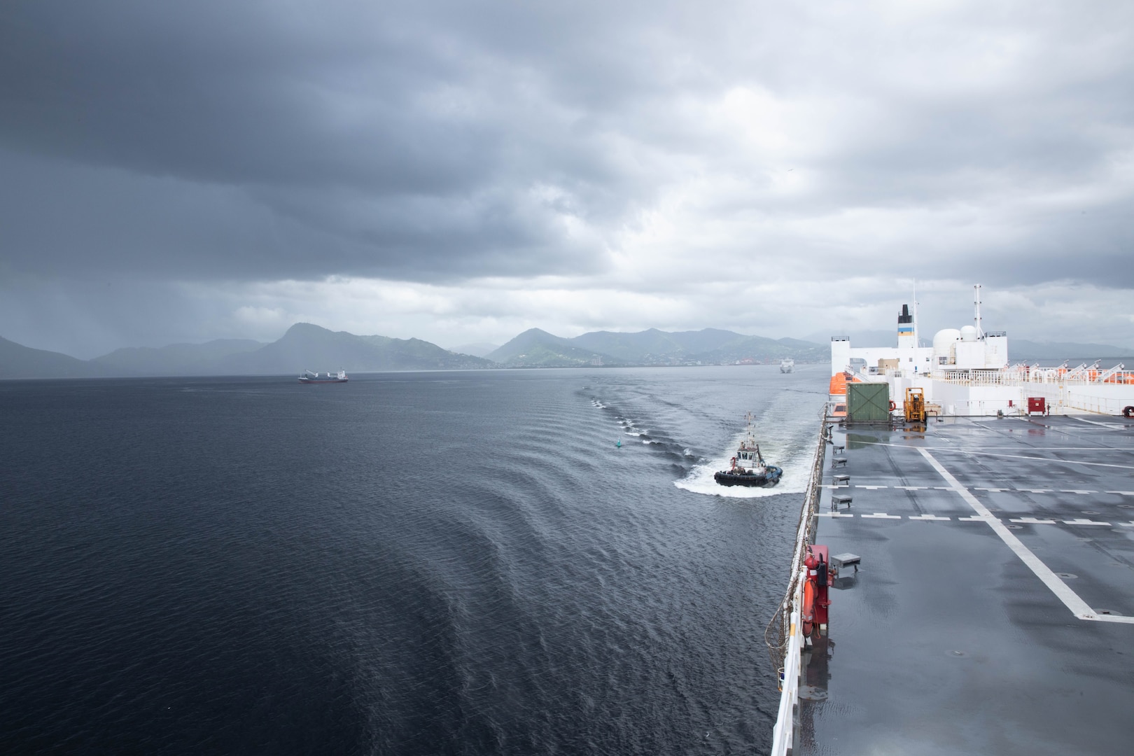 The Mercy-class hospital ship USNS Comfort (T-AH 20) departs from Port of Spain, Trinidad after the final mission stop of Continuing Promise 2025, Aug. 11, 2025. Continuing Promise 2025 is the 16th iteration of the U.S. 4th Fleet/U.S. Naval Forces Southern Command-led mission since 2007, which aims to foster goodwill, strengthen existing partnerships with partner nations, and form new partnerships between host nations, non-federal entities, and international organizations.