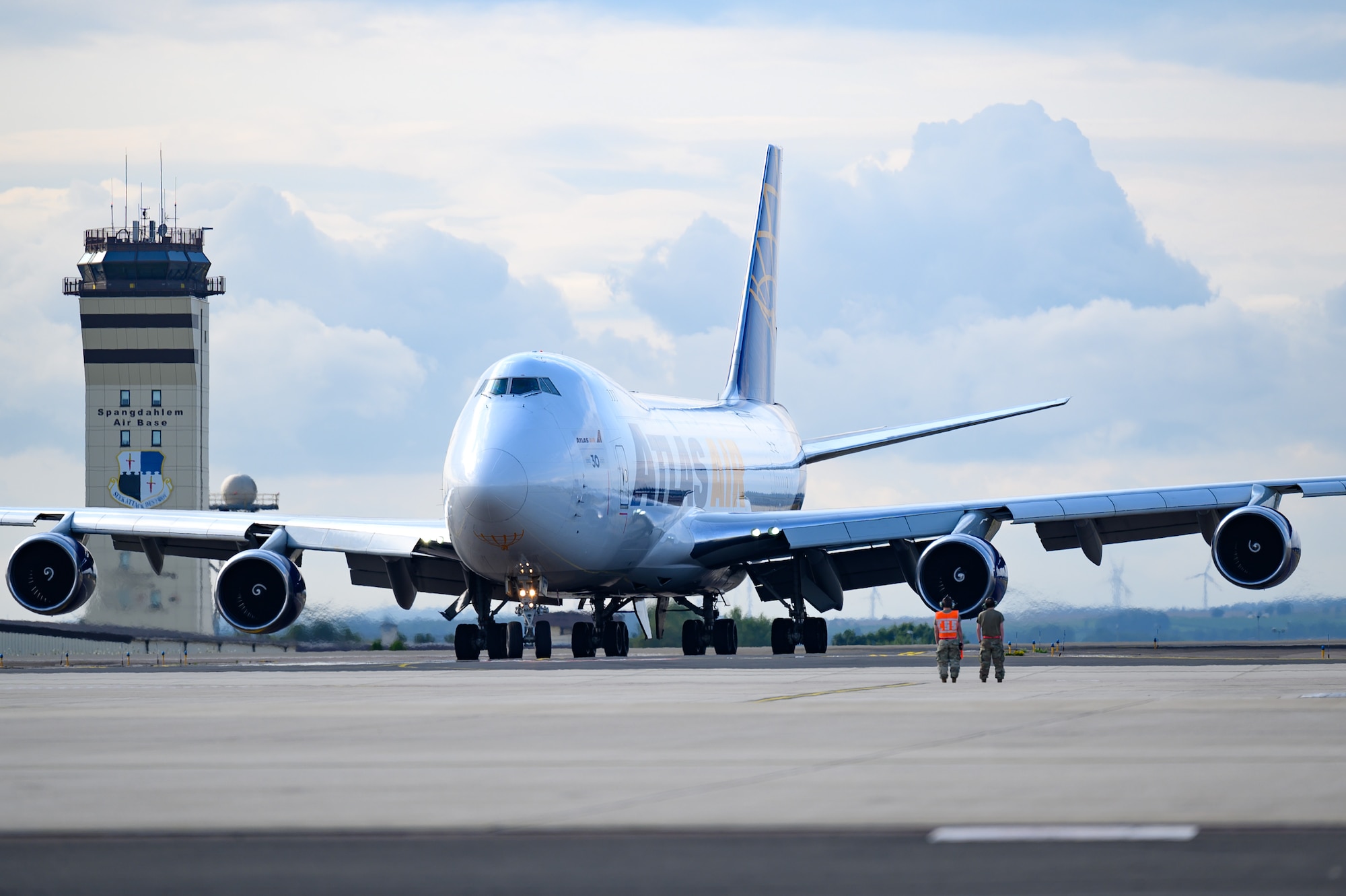 A 747 cargo plane on a runway