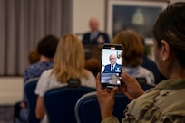 U.S. Air Force Lt. Col. Chad Polumbo, 2nd Intelligence Squadron commander, speaks during his assumption of command ceremony at Joint Base Anacostia-Bolling, July 29, 2025.