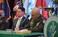 Lieutenant Gen. Johnny Davis, U.S. Army Recruiting Command commanding general, Brig. Gen. Justin Mann, Indiana National Guard director of the joint staff, and Dr. Marty Pollio, Ivy Tech Community College president, marked the start of the Army program by penning their signatures to a partnership agreement designed to introduce two-year community college students to pathways for military and public service.