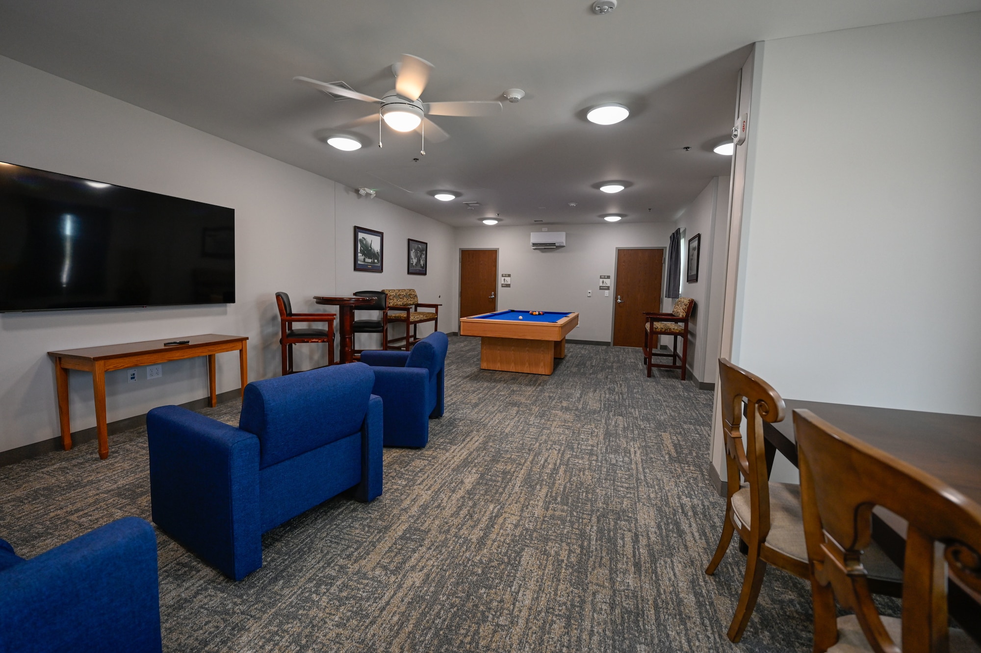 A common area is displayed in a new dorm at Little Rock Air Force Base, Arkansas, Aug. 12, 2025. The new dorm construction was a large-scale project and the result of close coordination between the 19th Airlift Wing and its partners, including the U.S. Army Corps of Engineers.
