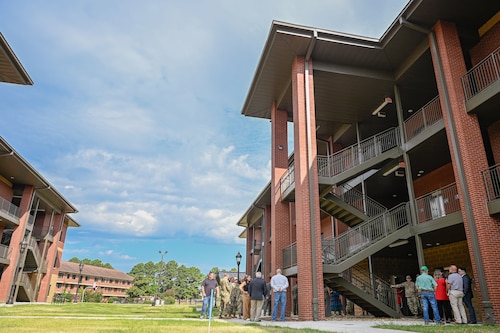 New dorms open for airmen at Little Rock Air Force Base, Arkansas, following a ribbon cutting ceremony, Aug. 12, 2025. The dorms feature fully equipped kitchens and furnished bedrooms.