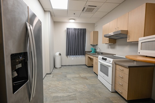 A kitchen is displayed in a new dorm at Little Rock Air Force Base, Arkansas, Aug. 12, 2025. The new dorms add 136 resident rooms, bringing the dorm campus capacity to a total of 586.
