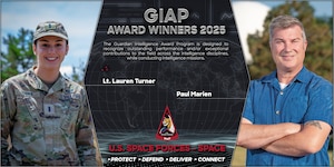 USSF 1st Lt. Lauren Turner and Paul Marien, two members of U.S. Space Forces-Space (S4S), were recently recognized at the U.S. Space Force level for their contributions to intelligence operations. The recipients were selected for the 2025 Guardian Intelligence Award Program (GIAP), which highlights top performers in support of national security missions across the Space Force.