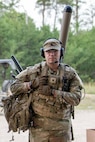 Spc. Robert Bowley, an electromagnetic warfare specialist with the 37th Infantry Brigade Combat Team, prepares to monitor the electromagnetic spectrum with the Beast+ system during Northern Strike at the Combined Arms Collective Training Facility, Camp Grayling, Michigan, Aug. 12, 2025.