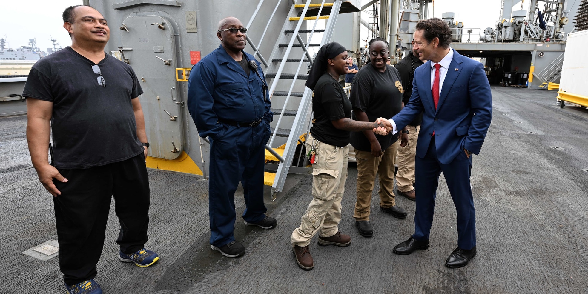 Assistant Secretary of the Navy (Manpower and Reserve Affairs), Mr. C Scott Duncan addresses the crew of USNS Patuxent (T-AO 201) during a ship tour, aboard the ship Aug. 13, 2025.