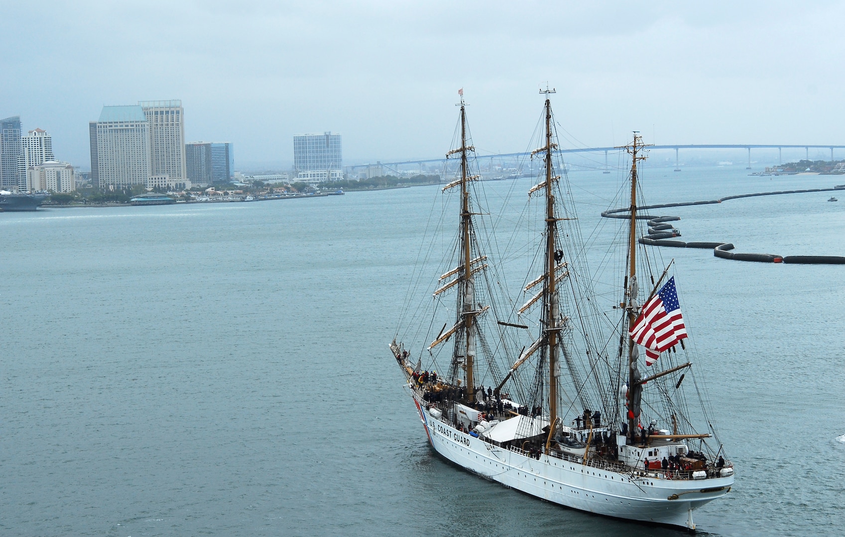 SAN DIEGO -- May 23, 2008 -- The Coast Guard Cutter Eagle, America's Tallship and cadet training platform, sails into San Diego Bay. U.S. Coast Guard photo by Petty Officer 1st Class Anastasia M. Devlin. VIRIN 080523-G-3827D-023