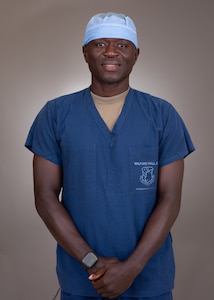 Senior Airman Ebenezer Owusu Arthur, 59th Medical Wing central sterile processing technician, poses for a portrait at Wilford Hall Ambulatory Surgical Center.