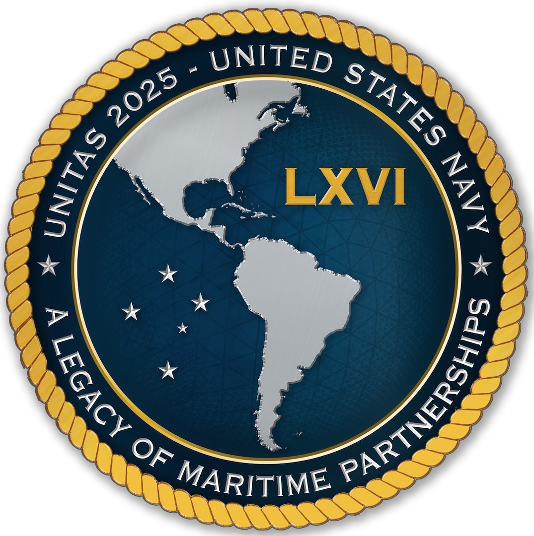 Depicted is the U.S. Navy’s UNITAS 2025 logo.  This year’s UNITAS, set for September, is the longest-running, multinational maritime exercise in the world. UNITAS 2025 will combine the efforts of Allies and Partners from across the globe and serve as the warfighting introduction to Navy 250 – the U.S. Navy’s year-long birthday celebration. U.S. Naval Forces Southern Command/U.S. 4th Fleet is the maritime component of U.S. Southern Command and the trusted maritime partner for Caribbean, Central and South America maritime forces leading to improved unity, security, and stability.