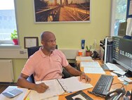 Dennis Labee is the lead transportation assistant at Logistics Readiness Center Wiesbaden, 405th Army Field Support Brigade. Originally from Nigeria, when Labee first moved to Wiesbaden, Germany, in 2000 he said he was flipping burgers at the food court on Clay Kaserne. Now, he’s a valued team member and local national employee with LRC Wiesbaden and their personal property subject matter expert and trusted customer support assistant. (U.S. Army courtesy photo)