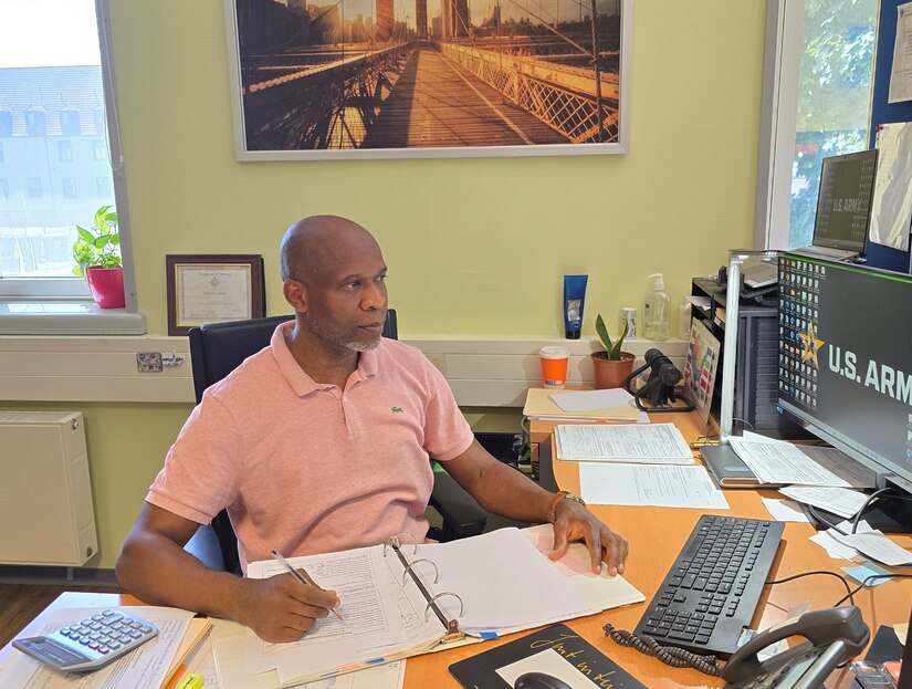 Dennis Labee is the lead transportation assistant at Logistics Readiness Center Wiesbaden, 405th Army Field Support Brigade. Originally from Nigeria, when Labee first moved to Wiesbaden, Germany, in 2000 he said he was flipping burgers at the food court on Clay Kaserne. Now, he’s a valued team member and local national employee with LRC Wiesbaden and their personal property subject matter expert and trusted customer support assistant. (U.S. Army courtesy photo)