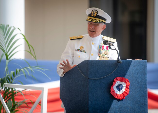 Capt. Jeremy Carlson relieved Capt. Mike Dwan as commander of Task Force (CTF 64), and Tomahawk Strike and Fires (N32) Director in a ceremony presided over by Vice Adm. J.T. Anderson, commander of U.S. 6th Fleet, Aug. 14, 2025.