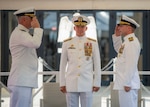 Capt. Jeremy Carlson relieved Capt. Mike Dwan as commander of Task Force (CTF 64), and Tomahawk Strike and Fires (N32) Director in a ceremony presided over by Vice Adm. J.T. Anderson, commander of U.S. 6th Fleet, Aug. 14, 2025. Commander, U.S. 6th Fleet, headquartered in Naples, Italy, conducts the full spectrum of joint and naval operations, often in concert with allies, international partners, and other U.S. government departments and agencies to advance U.S. national interests, security, and stability in Europe and Africa. (U.S. Navy photo by MC1 Cameron C. Edy)