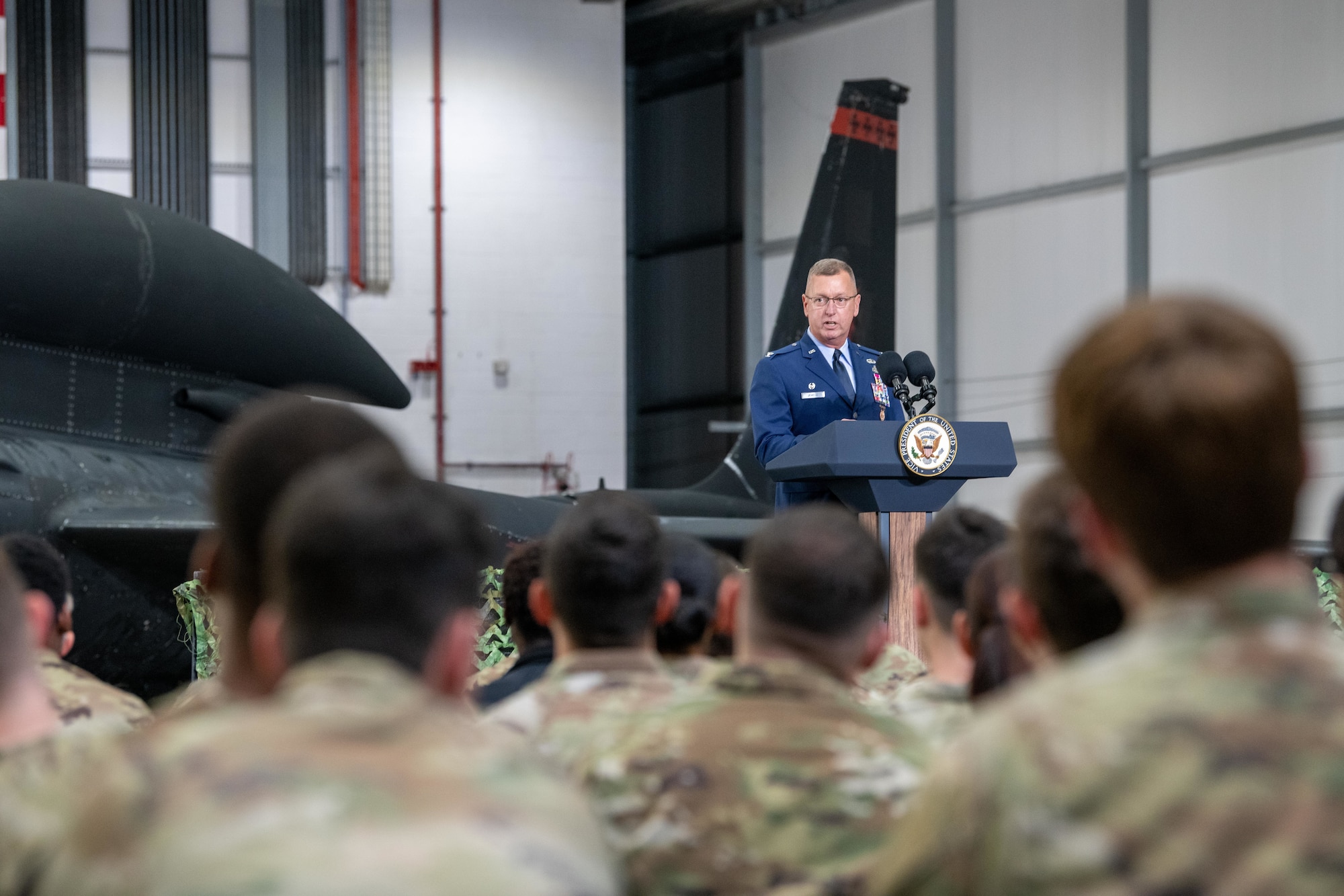 Col. Michael J. Jewell delivers remarks to Airmen