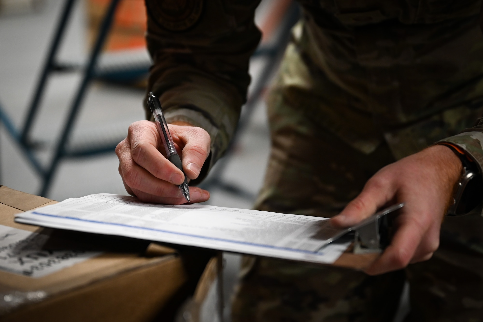 An Airmen perform inventory of radar parts.