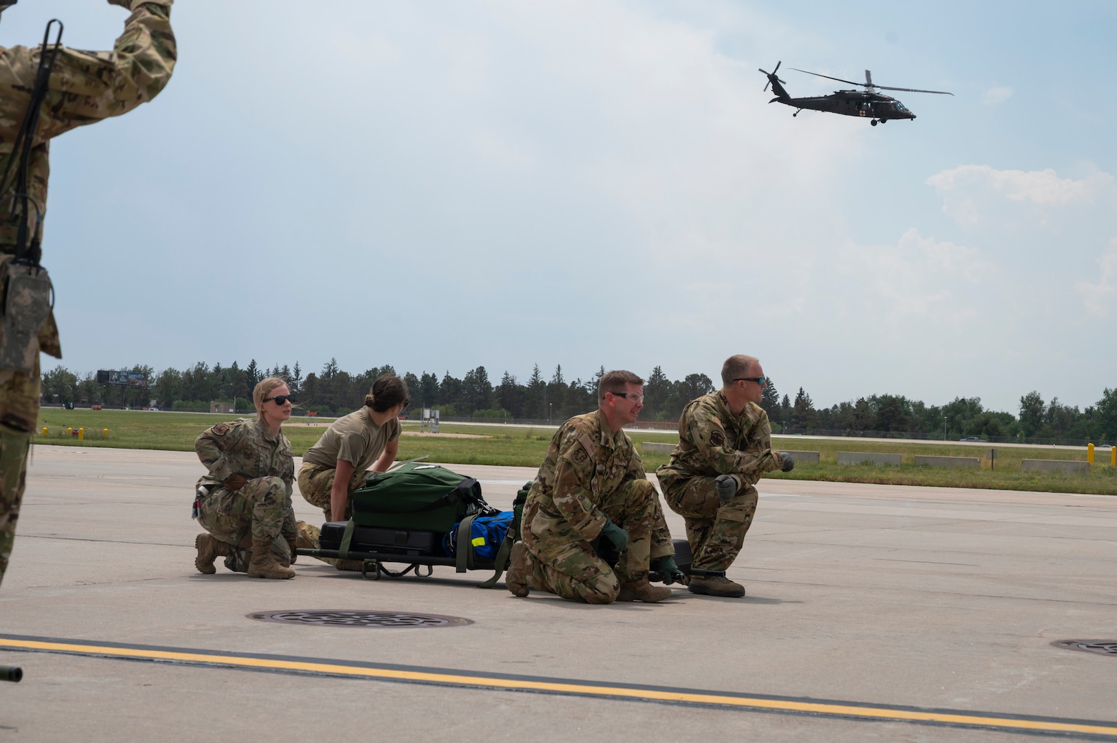 Members with the Critical Care Air Transport Team (CCATT) and Aeromedical personnel participate in a joint exercise at the Wyoming Air National Guard base in Cheyenne, Wyo., on Aug. 1, 2025.