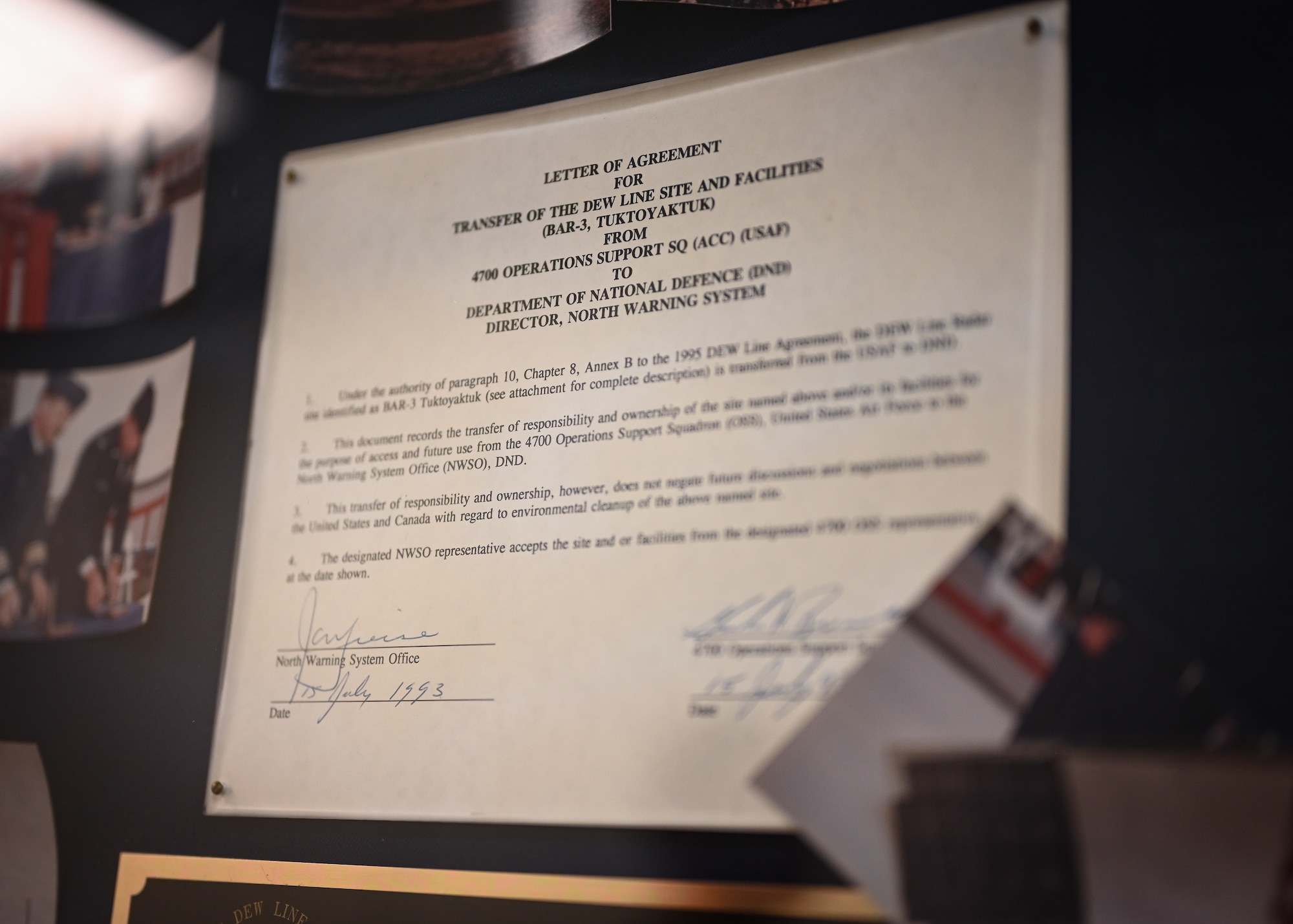 The support agreement for the North Warning System between Canada and the United States.