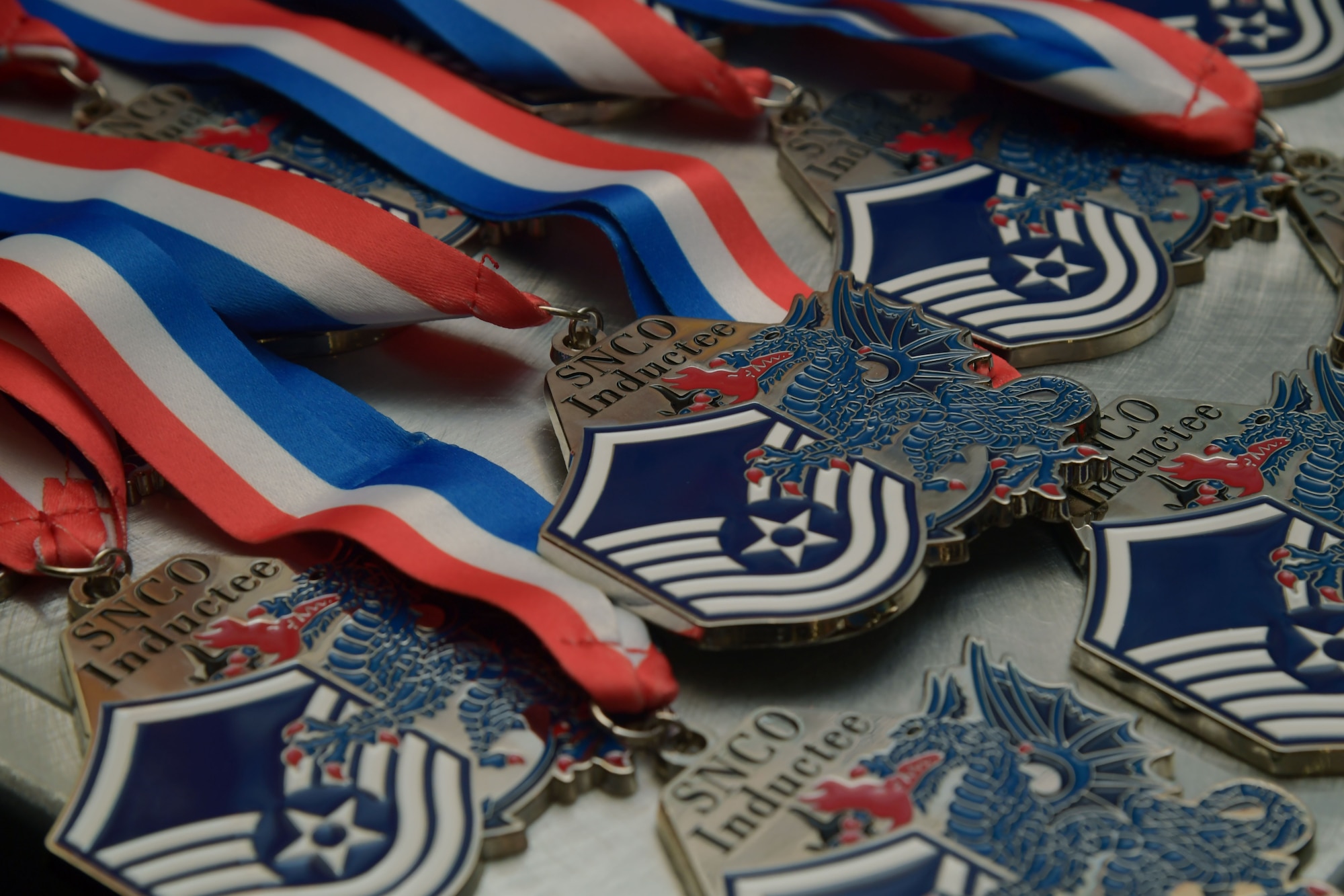 A group of medallions are on display