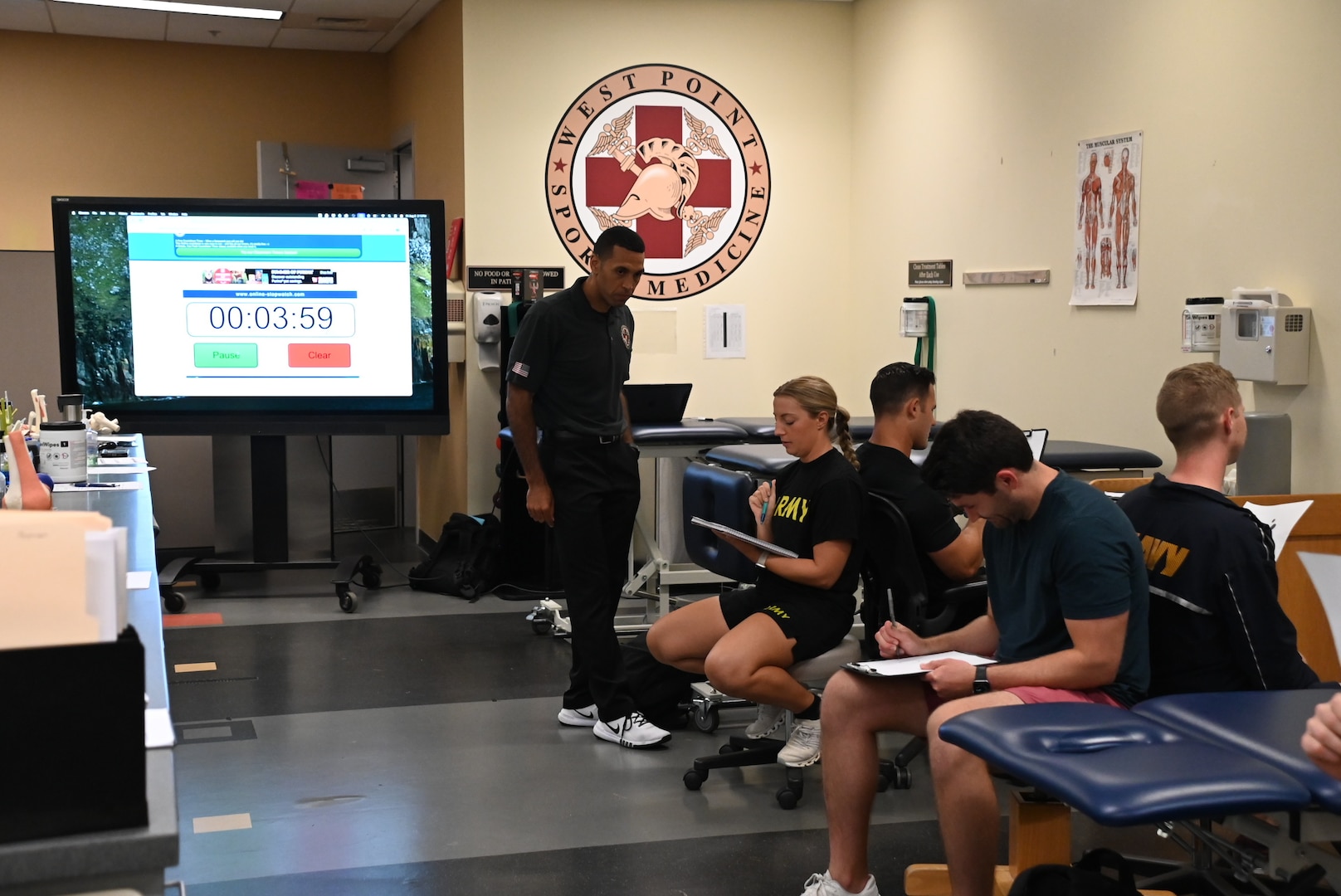 Physical therapy students participate in a communications practical exercise intended to highlight the pitfalls of patient provider communication and need for advanced communications skills in clinical practice. The students were part of the Kersey Advanced Clinical & Operational Practice Course held at West Point on August 4-8, 2025.