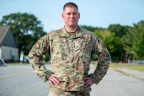 U.S. Air Force Master Sgt. Cody Lewis, aerospace medical technician with the 157th Medical Group, 157th Air Refueling Wing, poses for a photo after receiving the New Hampshire National Guard Commendation Medal at Pease Air National Guard Base, N.H., August 10, 2025.