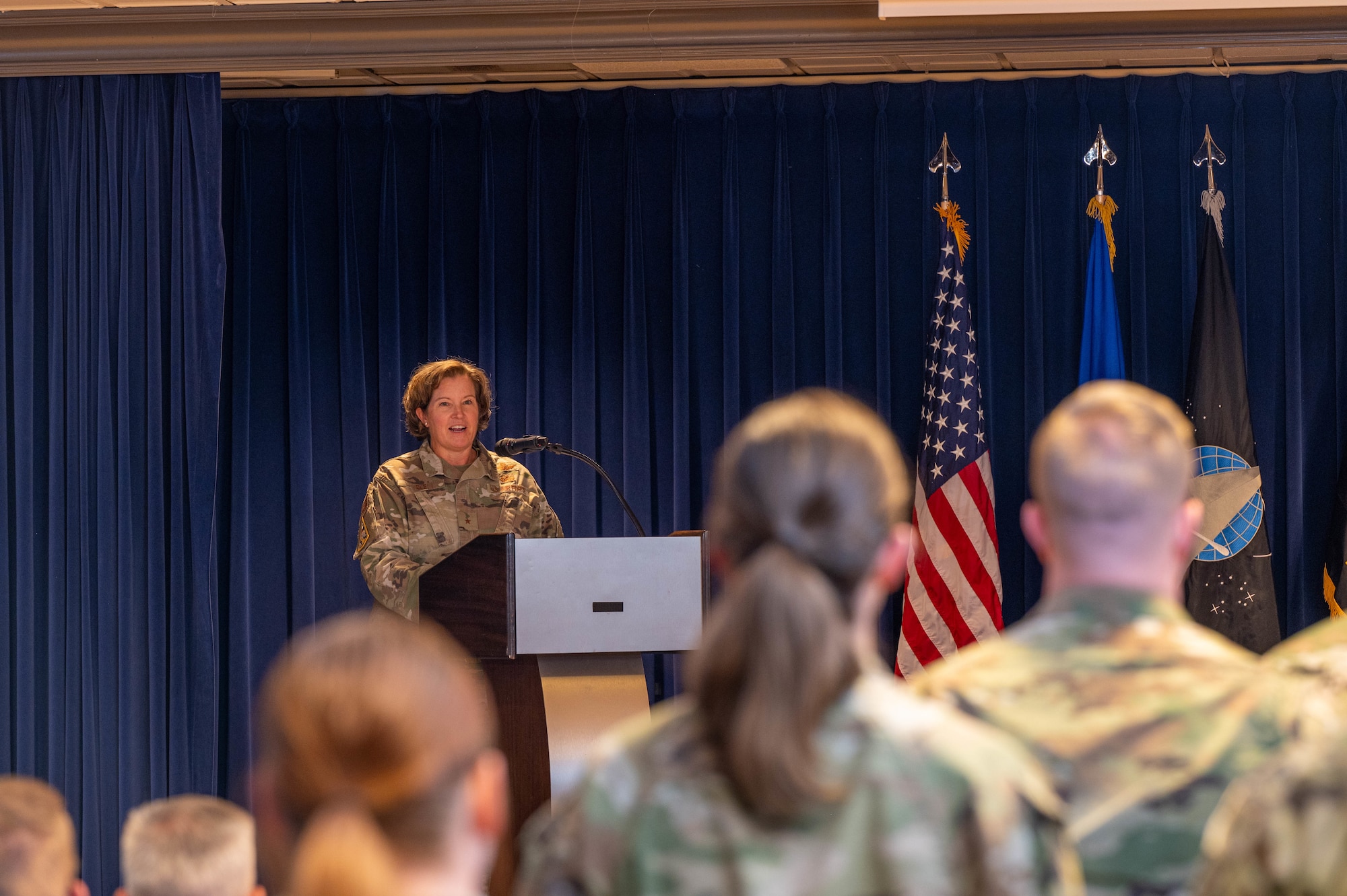 U.S. Space Force (USSF) Space Systems Command’s (SSC) Battle Management, Command, Control, Communications, and Space Intelligence (BMC3I) Program Executive Office activates Systems Delta 85 (SYD 85) at Peterson Space Force Base on August 8, 2025, with USAF Brig. Gen. Michelle Idle, Mobilization Assistant to the Commander, Space Systems Command, presiding over the ceremony. (U.S. Space Force photo by 2d Lt. Jacob S. Willoughby)