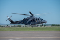An MH-139A Grey Wolf lands on an airfield May 30, 2025 at Malmstrom Air Force Base, Mont. A final Initial Operational Test and Evaluation exercise was performed, marking the last major hurdle before the aircraft can be approved for full-rate production and operational deployment by the U.S. Air Force. (U.S. Air Force photo by Airman 1st Class Jack Rodriguez Escamilla)