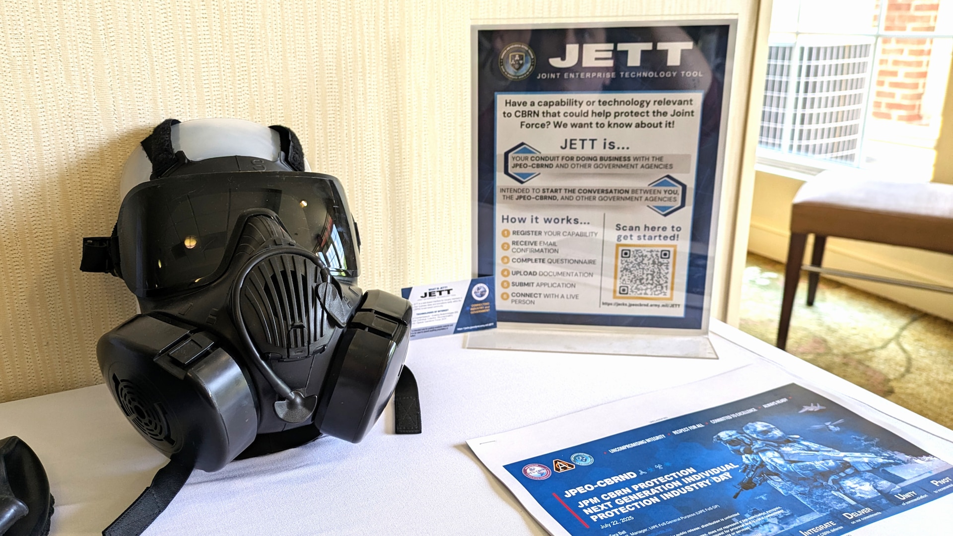A table set up at the Next-Gen IP Industry Day displays information about JPEO-CBRND's Joint Enterprise Technology Tool (JETT).