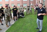 Former Sergeant Major of the Army Daniel Dailey speaks to Soldiers at Womack's Soldier Recovery Unit on July 9, 2025.