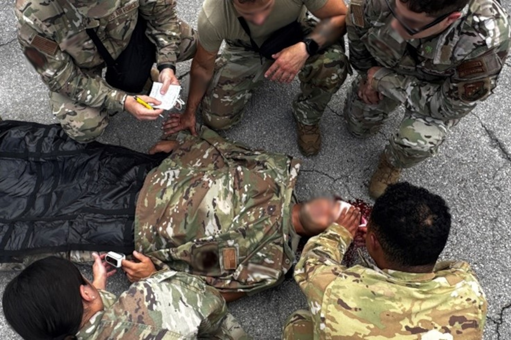 Members of the 492nd Special Operations Wing SOAT respond to a simulated medical scenario during a Certification Exercise at Homestead Air Reserve Base, Jul 17, 2025.