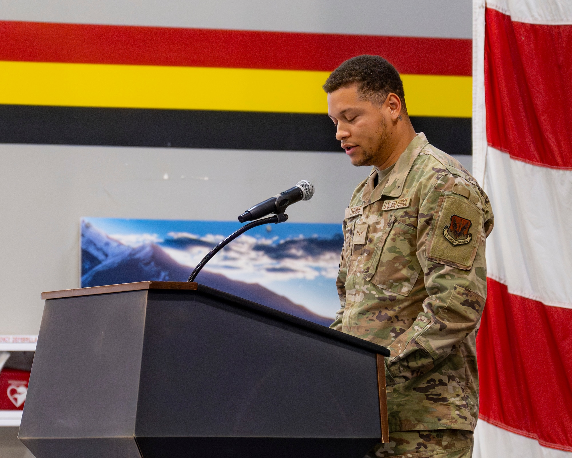 A photo of a memorial service for a 388th Fighter Wing Airman