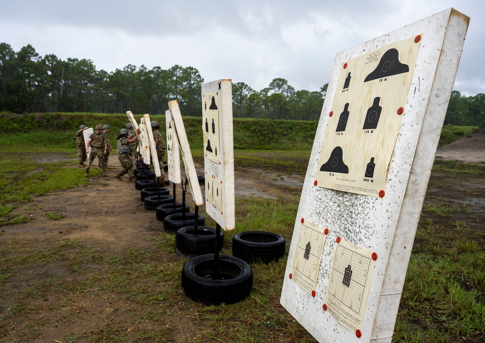 A row of shooting targets is pictured.